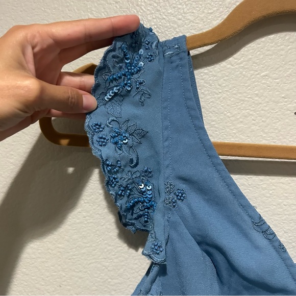 Free People Hard To Handle Top small blue beaded flutter sleeve - Picture 7 of 10